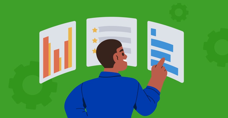 man looking at stats on company culture